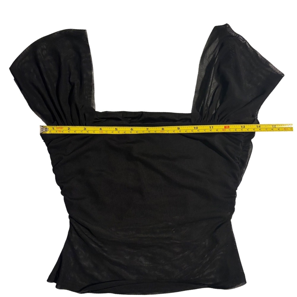 Tiger Mist Black Mesh Ruched Cap Sleeve Halter Square Neck Top Womens M Emo Goth - Picture 5 of 8